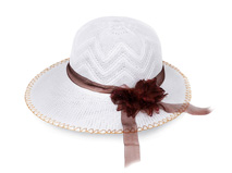 凯维帽业-女士纯色装饰花夏季沙滩遮阳草帽 定做 21年制帽经验 -CZ127