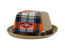 凯维帽业-时尚格子绣花柳丁皮带儿童新款定型礼帽RM529